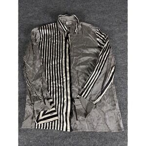 Paolo Santini Womens 100% Pure Silk Striped Button Up Blouse Black White Size 10